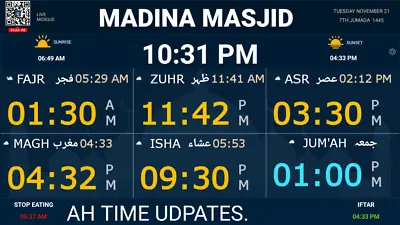 Masjid Clock Five Salah And Prayer Times Displayed Digital Muslim Islamic Clock • $350