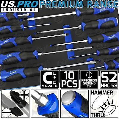 US PRO Magnetic Screwdriver Set HEAVY DUTY Phillips & Slotted Go Through Drivers • £24.95