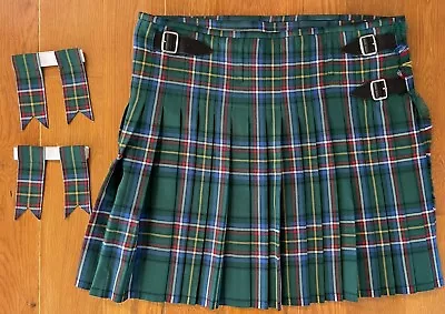 Irish American Kilt 100% Wool & 2 Flashes - Up To Size 46 - (rarely Worn) • $75