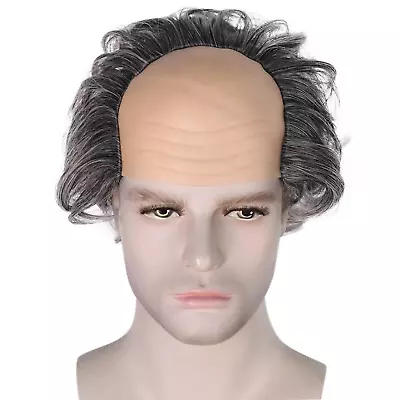 Gray Bald Wig Short Curly Old Man Wig Balding Mad Scientist Wig Synthetic Hallow • $35.99