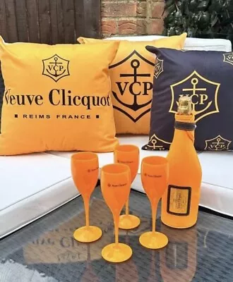 2x Veuve Clicquot Acrylic Plastic Champagne Orange Glasses Flutes 195ml 206cm • £17.99