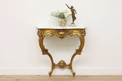 Italian Vintage Rococo Design Carved Hall Console Marble Top #45364 • $1575