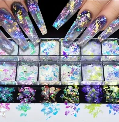 12 Grid Aurora Mermaid Unicorn Pearl Shimmer Mirror AB Chrome Effect Nail Sequin • £3.47