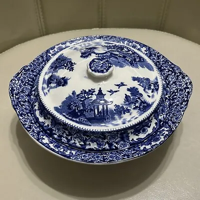 Swinnertons Olde Alton Ware Flow Blue & White Tureen & Lid Japanese Garden Patt • £24.99