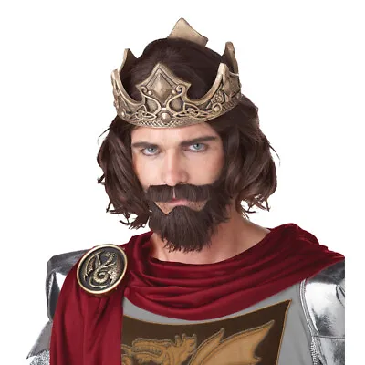 Medieval King Wig With Beard And Mustache Arthur Renaissance Brown Adult Costume • $30.31