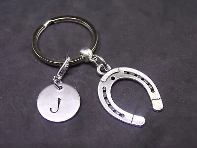 £5.95 • Buy Personalised Lucky Horseshoe Keyring - Choose Hand Stamped Initial Charm N1