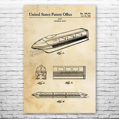 Monorail Train Patent Poster Print 12 SIZES Train Decor Train Lover Gift • $14.95