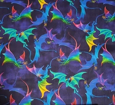 Fat Quarter Rainbow Dragons 100% Cotton Craft Quilting Fabric • £5.50