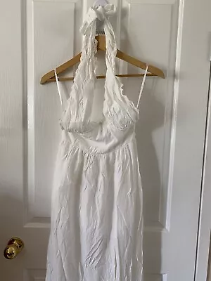 Shareen Halter Maxi Dress Lined White Size 8 Sash • $15