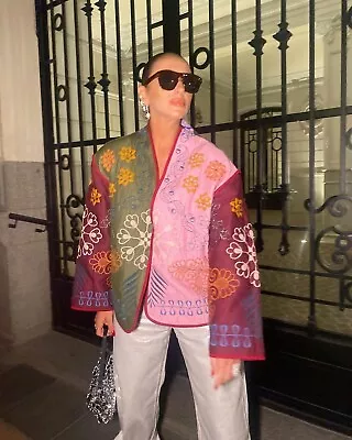 Zara New Patchwork Floral Embroidered Quilted Jacket Blazer Size L Ref. 7521/053 • $99.99