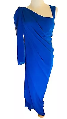 Carla Zampatti Blue Drape Assymetrical Womens Dress Size 10 Evening Cocktail • $98.95