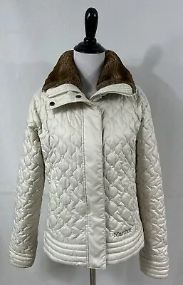 Marmot Jacket M Beige Quilted Faux Fur Long Sleeve • $52.76