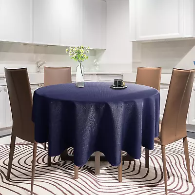 HIGHFLY Linen Round Tablecloth 60 Inch Waterproof Navy Blue Tablecloth For Home • $14.99
