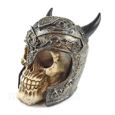£44.11 • Buy Viking Warrior Helmet With Horns Human Skull Figurine Statue Skeleton Medieval