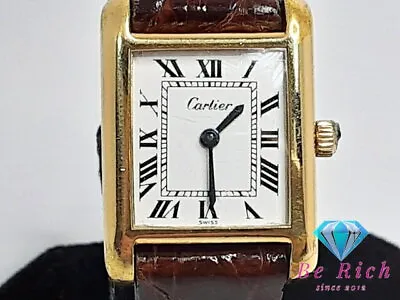 Cartier Must Tank Manual Winding Ladies White Brown GP Analog Used Watch • $1286.54