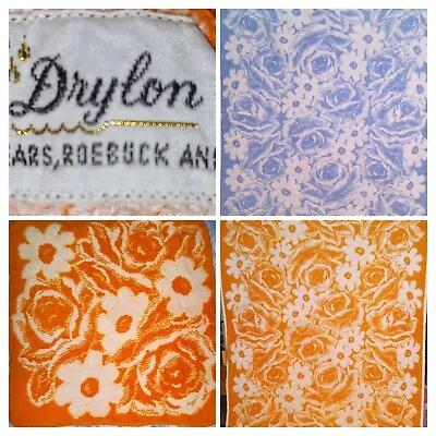 Vintage Sears Drylon 3pc Reverse Fringed Bath Towels Apx 25 X46 ORANGE & BLUE • $30