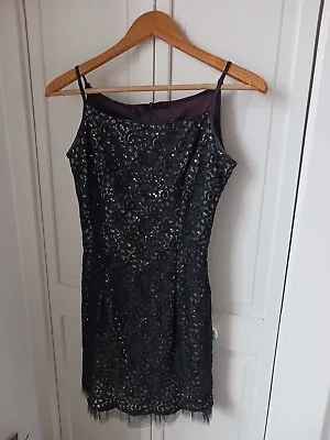 Vtg 90s Jessica McClintock Gunne Sax Prom Cocktail Dress Black Lace Slip 7/8 • $35