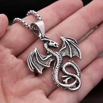 Punk Vintage Flying Dragon Pendant Necklace Men Women Stainless Steel 23  • $12.92