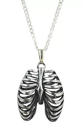Goth Steampunk Silver Ribcage 3D Pendant Necklace • $15.30
