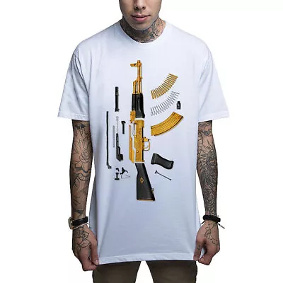 Mafioso Men's Plated Short Sleeve T Shirt White Clothing Apparel Tattoo Skull... • $26.24