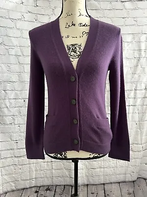 J CREW Purple 100% Cashmere Button Front Cardigan Sweater Size Small • $34.99