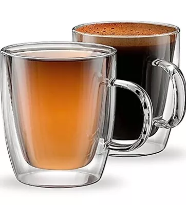 SET OF 2 Thermo Double Wall Clear Mugs Insulated Tea Coffee Cups 12 Oz New • $19.99