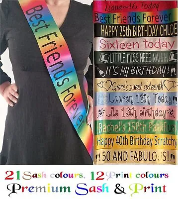 Personalised Birthday Sash / Hen Party Sashes /16th/18th/21st/30th/40th Any Text • £2.49