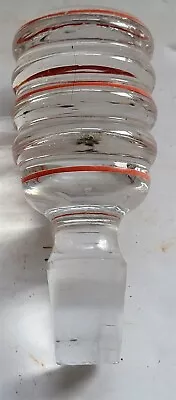 Vintage Red Stripe Clear Glass Crystal Bottle Replacement Stopper Top ONLY #67 • $5