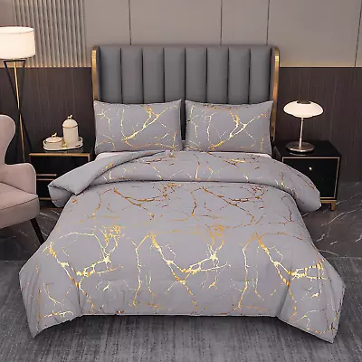 Gray Comforter Queen Size Grey And Gold Marble Bedding Set 3 Pcs Luxury Queen  • £90.88