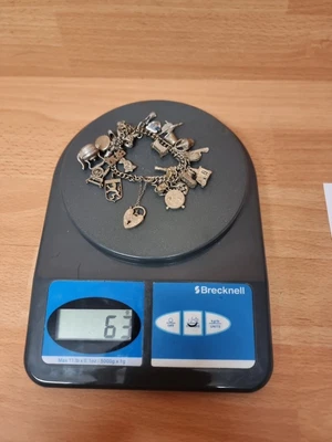 £69.99 • Buy Vintage 70s Sterling Silver Charm Bracelet 23 Charms Some Open 63g