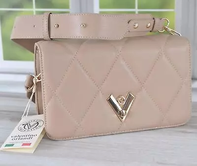 New VALENTINO ORLANDI $279 Quilted Leather Flap Crossbody Bag Purse BEIGE • $91.56