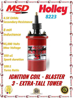 MSD Blaster 3 Series 45000 Volt Ignition Coil W/Extra Tall Tower Design - 8223 • $71.70