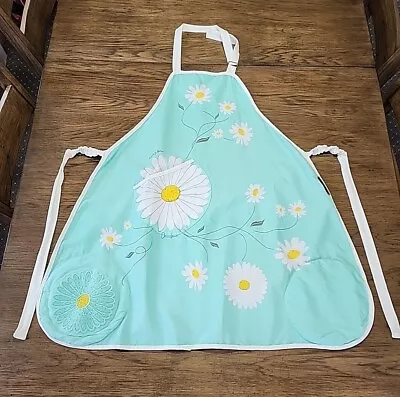 Charles Viancin Chefs Cooking Apron Built In Silicone Potholders Blue Daisy EUC • $22.95