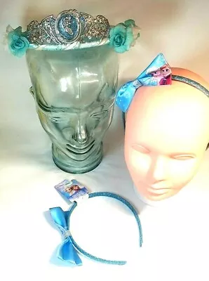 Elsa Frozen Costume Tiara Crown Disney Store And Two Sparkly Headbands Anna • $24.95