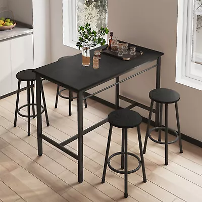 5 Piece Bar Table Set Counter Height Kitchen Dining Table W/ 4 Bar Stools Black • $184.99