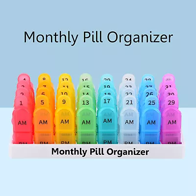 Monthly Pill Organizer Pill Case Box Colorful Lock Compartment 31 Days Case Box • $18.69