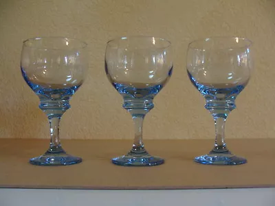 Vintage Libbey Splash Blue Pattern LRSSPLB 3 Light Blue Goblets. • $21