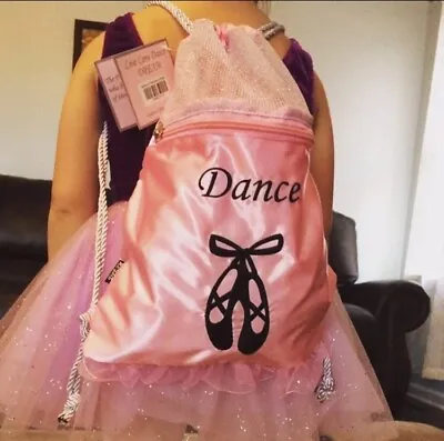 Girls Satin Dance Bag - Pink  Dream Embroidered Drawstring Dance Bag - New • $8.99