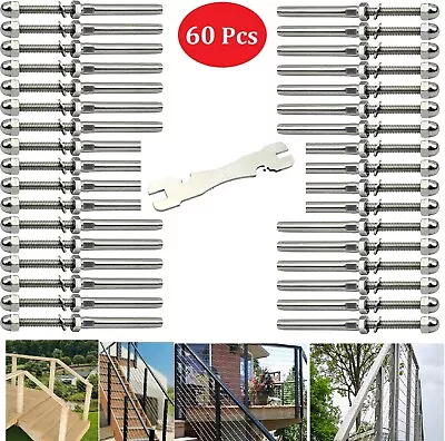 3/16 Cable Railing Kit Stainless Steel Hardware Wood & Metal Posts Wire Rope DIY • $143.99