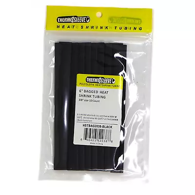 ThermoSleeve 10pc Of 6  Black 3/8  2:1 Ratio Polyolefin Heat Shrink Tubing • $7.23