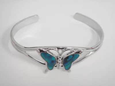 Abalone Paua Shell Butterfly Silver Plated Bracelet Cuff #b-535 • $10