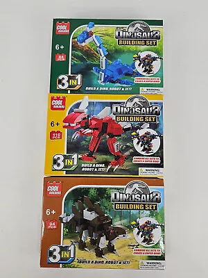 Lot Of 3 Dinosaur Set 3 In 1 Build A Dino Robot & Jet! Brand New • $17.02