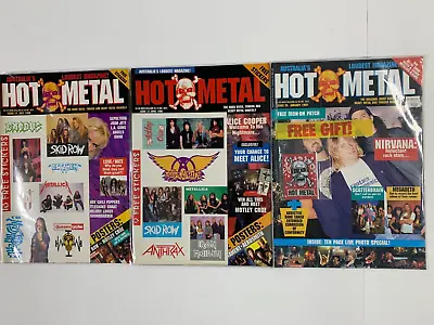 Lot Of 3 Vintage Hot Metal Magazines W/ Stickers & Freebies 1990-1992 Nirvana • $79.99