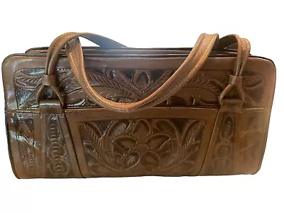 Vintage Hand Tooled Carved Brown Leather Western Purse/Satchel/Handbag • $59