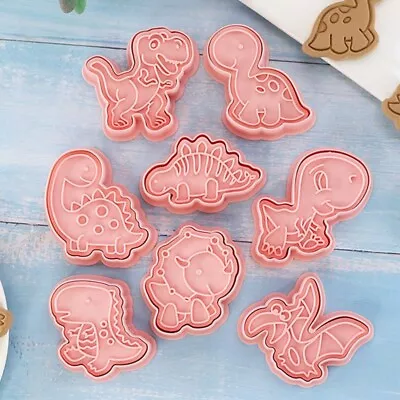 8pc Dinosaur Cookie Cutter Molds 3D Cute Embossing Cutters Mold Cake Baking Tool • £6.48