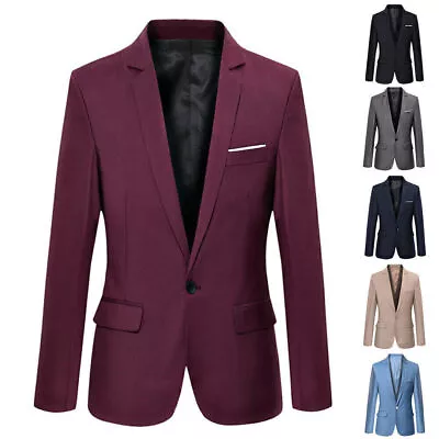 Men's Business Smart Blazer Suit Formal Jacket Coat One Button Wedding Outwears • £19.94