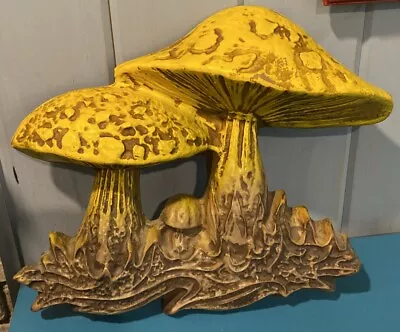 Vintage 1970's Large Retro Yellow Hippy Mushroom Wall Plaque Dense Foam 12 X 15  • $39.99