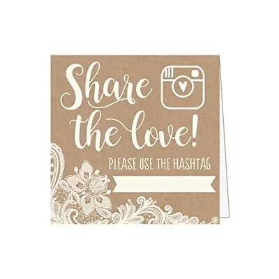 25 Kraft Lace Wedding Hashtag Signs Rustic Vintage Table Top Place Cards Or Phot • $15.32