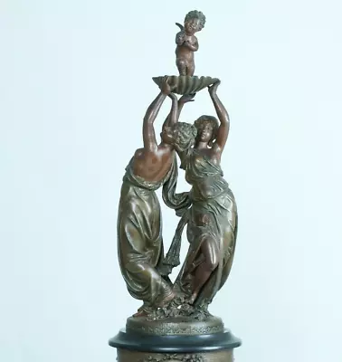 Antique Large Allegory Of Love Angel Nymph Pat. 19e Marble Bronze • $1045.66