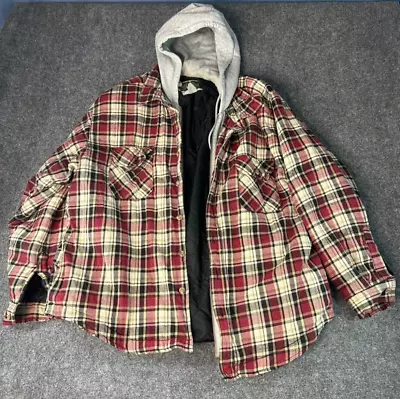 FIELD & STREAM Hooded Quilt Lined Flannel Shirt Jacket Men LARGE VTG Y2K Shacket • $38.99